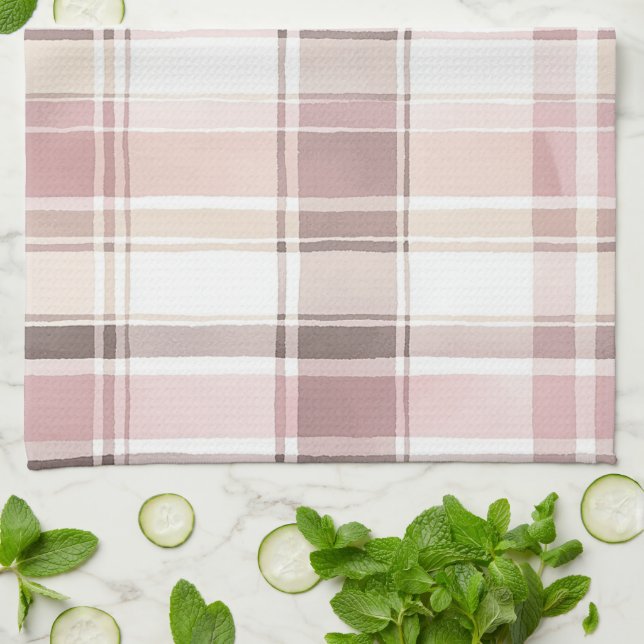 Blush Rose Cream Brown Stripes Bridal Shower Kitchen Towel (Folded)