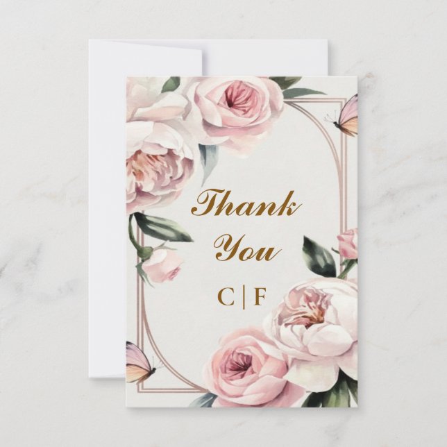 Blush Rose Custom Wedding Thank You Card  (Front)