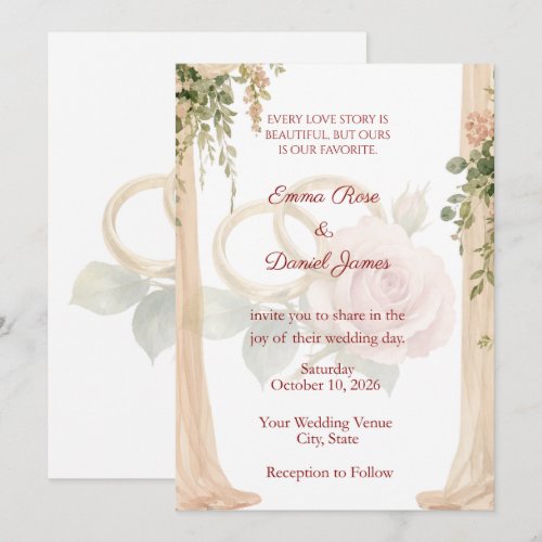 Blush Rose & Draped Floral Wedding Invitation | Ro