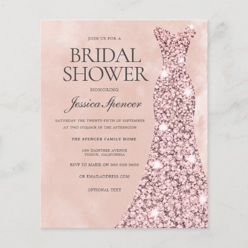 Blush Rose Dress Gold Bridal Shower Budget Invite