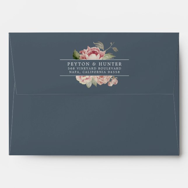 Blush Rose | Dusty Blue Floral Return Address Envelope (Back (Top Flap))