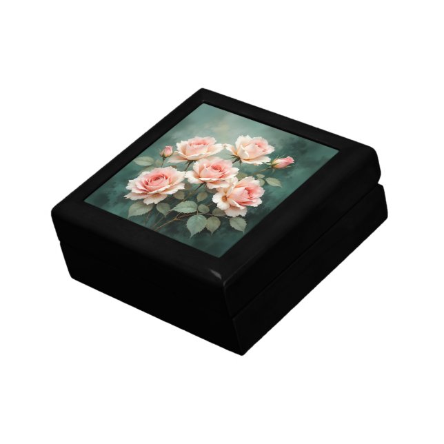 Blush Rose Elegance on Deep Jade Gift Box (Side)
