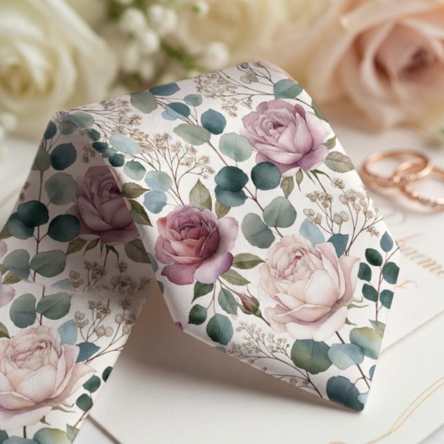 Blush Rose & Eucalyptus Floral  Neck Tie (Creator Uploaded)