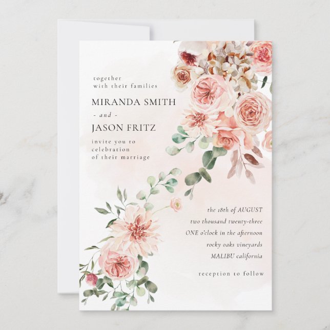 Blush Rose Eucalyptus Greenery Foliage Wedding  Invitation (Front)