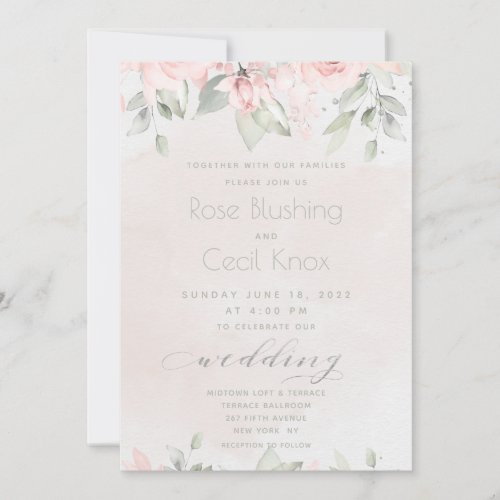 Blush Rose Eucalyptus Greenery Wedding Invitation