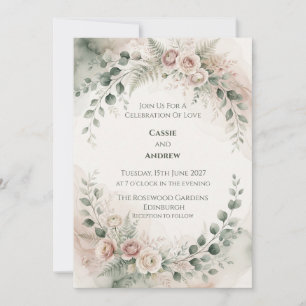 Blush Rose Eucalyptus Watercolor Wedding Invitation