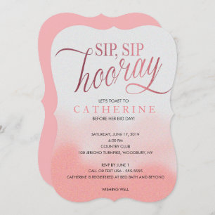 Blush & Rose faux Foil, Sip Hooray Bridal Shower Invitation