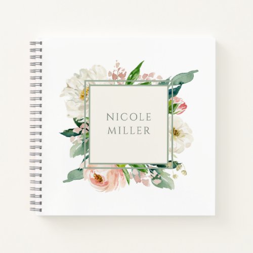 Blush Rose Feminine Watercolor Floral with Name Notebook