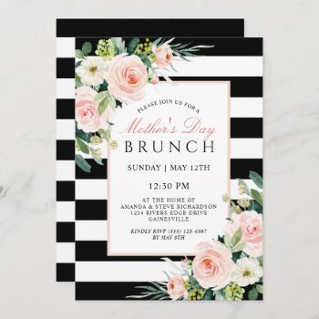 Blush Rose Floral And Stripes Mother's Day Brunch Invitation by DP_Holidays at Zazzle