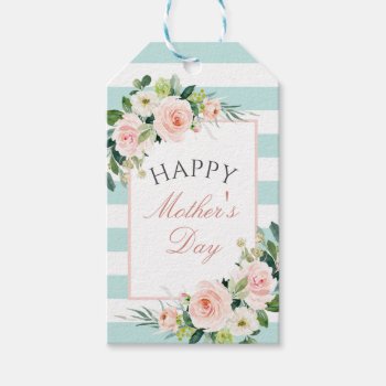 Blush Rose Floral And Stripes Mother's Day Gift Tags by DP_Holidays at Zazzle