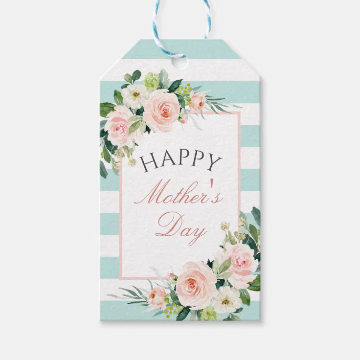 Blush Rose Floral and Stripes Mother's Day Gift Tags | Zazzle
