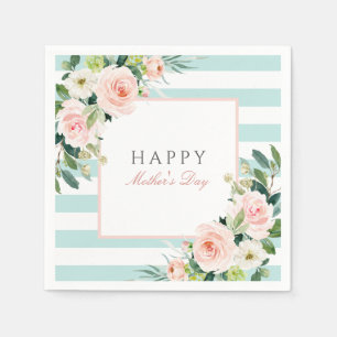 Blush Rose Floral and Stripes Mother's Day Napkins