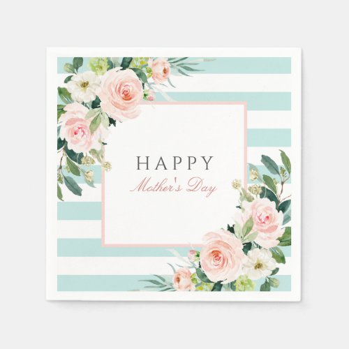 Blush Rose Floral and Stripes Mothers Day Napkins