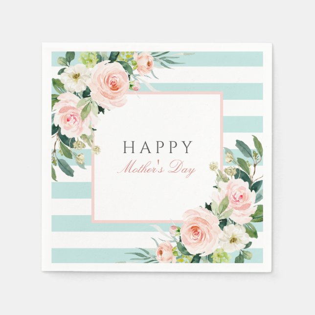 Blush Rose Floral and Stripes Mother's Day Napkins (Front)