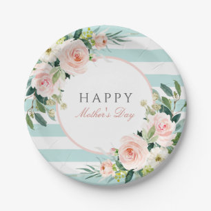 Blush Rose Floral and Stripes Mother's Day Paper Plates