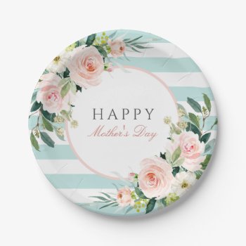 Blush Rose Floral And Stripes Mother's Day Paper Plates by DP_Holidays at Zazzle