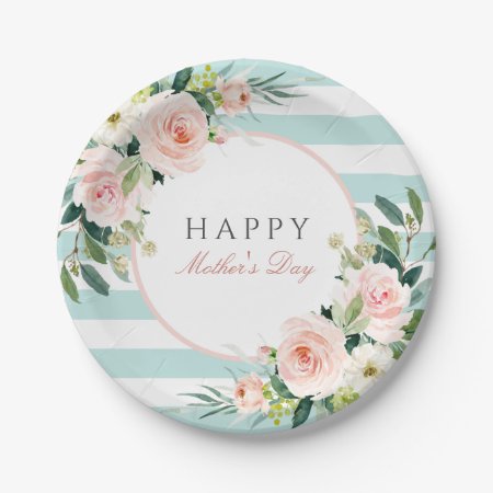 Blush Rose Floral And Stripes Mother's Day Paper Plates