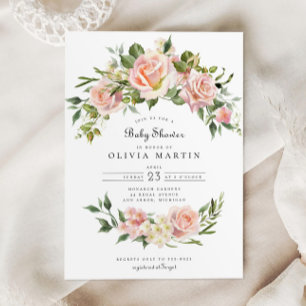 Blush Rose Floral Arch Pink Baby Shower Invitation