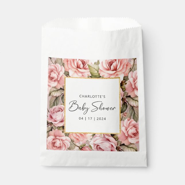 Blush Rose Floral Baby Shower Favor Bag (Front)