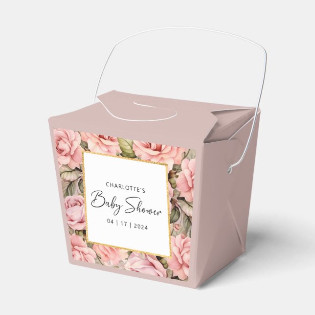 Blush Rose Floral Baby Shower Favor Boxes (Front Side)