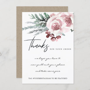 BLUSH ROSE FLORAL BERRY CORPORATE BUSINESS LOGO THANK YOU CARD