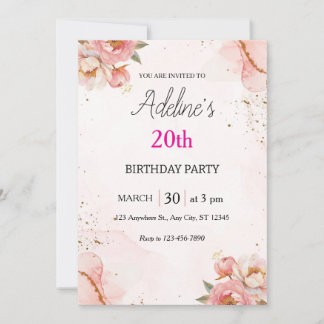 Blush Rose Floral Birthday Invitation
