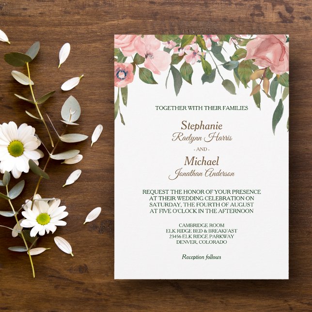 Blush Rose Floral Border Wedding Invitation (Creator Uploaded)