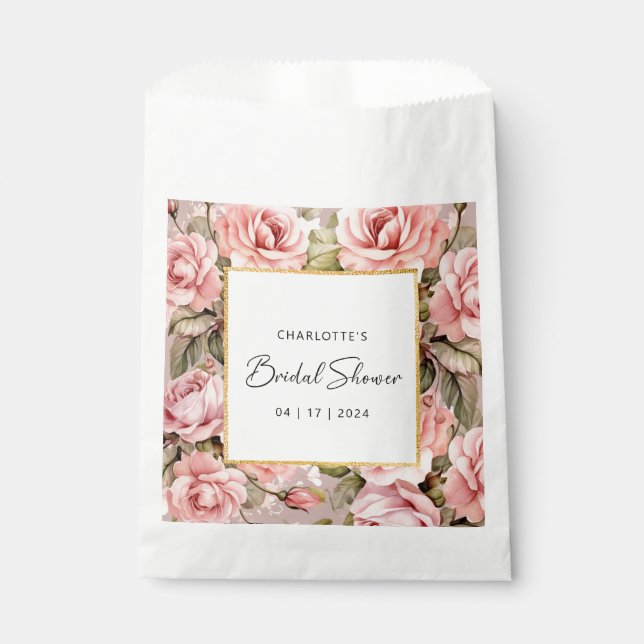 Blush Rose Floral Bridal Shower Favor Bag (Front)