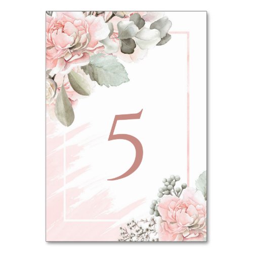Blush rose floral dusty rose wedding boho chic table number