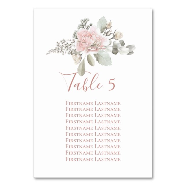 Blush rose floral dusty rose wedding seating chart table number (Front)