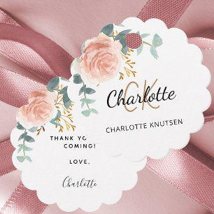 Blush rose floral eucalyptus thank you Quinceanera Favor Tags