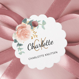 Blush rose floral eucalyptus thanks birthday favor tags