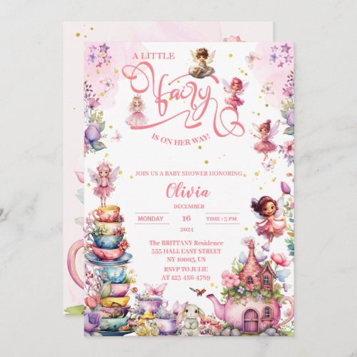  blush rose floral fairy Baby Shower tea Invitation