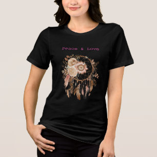 Blush Rose Floral Feathers Dream Catcher Tri-Blend Shirt