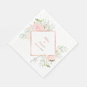 Blush Rose Floral Frame Wedding Paper Napkins (Corner)