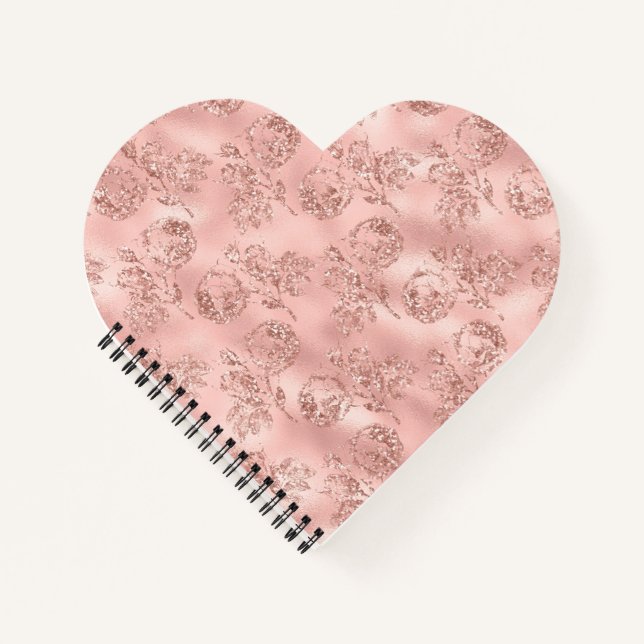 Blush Rose Floral Glitter, Heart Shaped Notebook (Front)