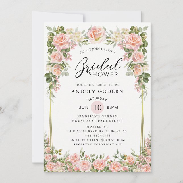 Blush Rose Floral Modern Bridal Shower Invitation (Front)