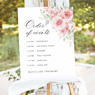 Blush Rose Floral Order of Events Wedding Sign