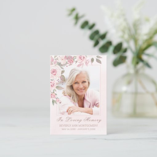 Blush Rose Floral Photo Funeral Memorial Card | Zazzle