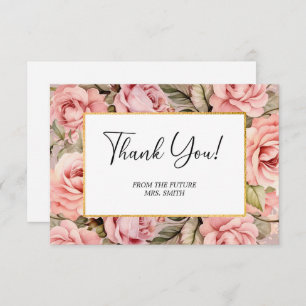 Blush Rose Floral Watercolor Bridal Shower Thank You Card