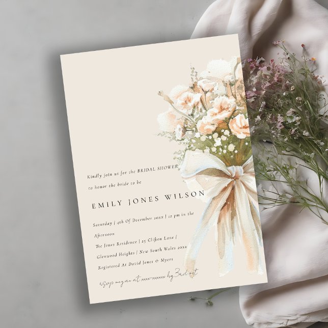 Blush Rose Floral Wedding Bouquet Bridal Shower Invitation (Creator Uploaded)