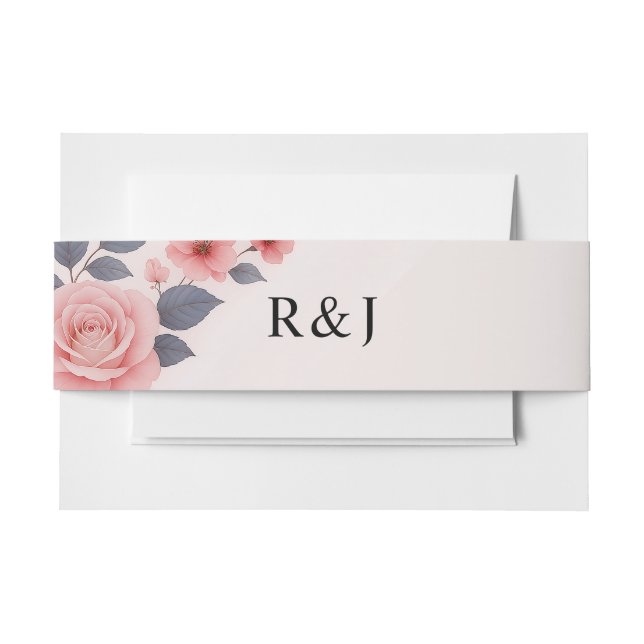 Blush Rose Floral Wedding Invitation Belly Band (Front Example)