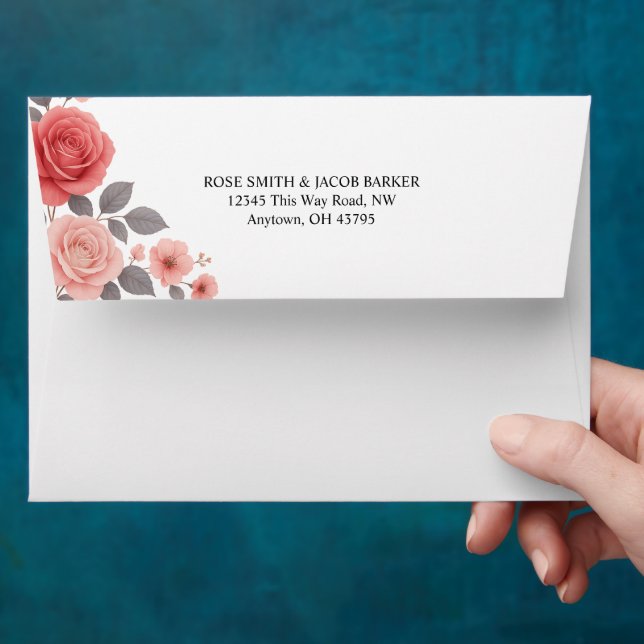 Blush Rose Floral Wedding Invitation Envelope (Hand)