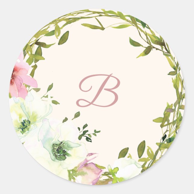 Blush rose floral wedding sticker  (Front)