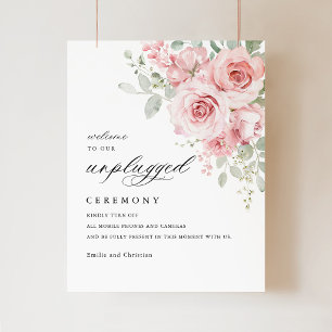 Blush Rose Floral Wedding Unplugged Ceremony Sign