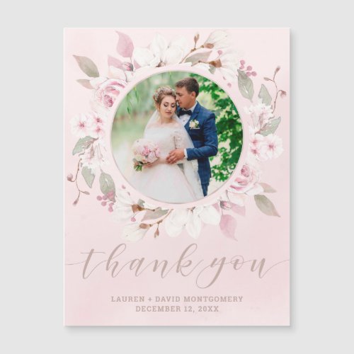 Blush Rose Floral Wreath Wedding Photo Thank You