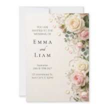 Blush Rose Garden Border Wedding Invitation