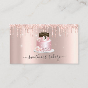 Blush Rose Glitter Drip Foil Cake Bakery Shop Business Card