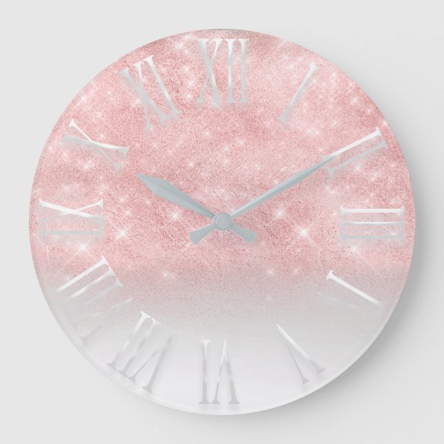 Blush Rose Glitter effect White Spark Princess Large Clock (Front)