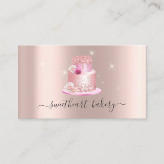 Blush Rose Glitter Foil Cake Bakery Pastry Shop Business Card